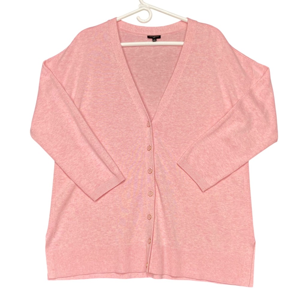 Talbots Women's Plus 0X Pink Cotton Blend Cardigan Sweater Long Sleeve V-neck